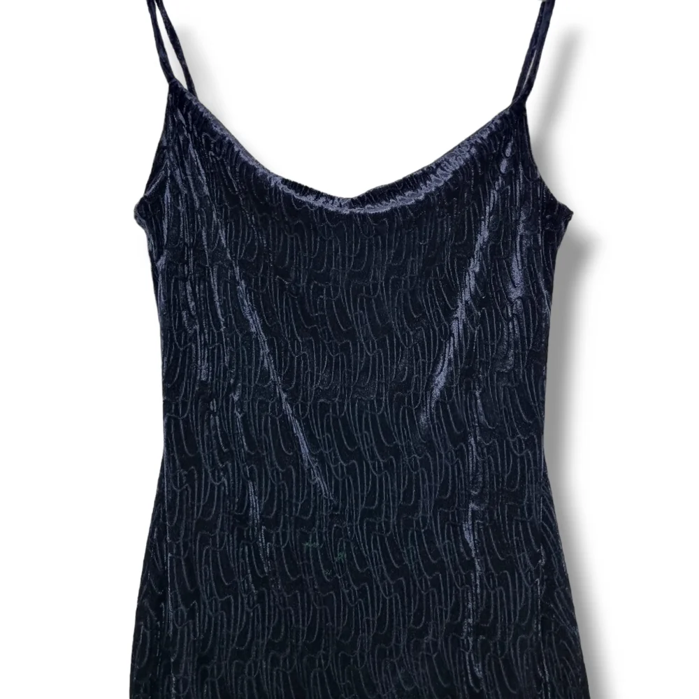 Vintage Velour Maxi Dress Size 14 Y2K Spaghetti Strap Cowl Neck Black - Picture 3 of 7